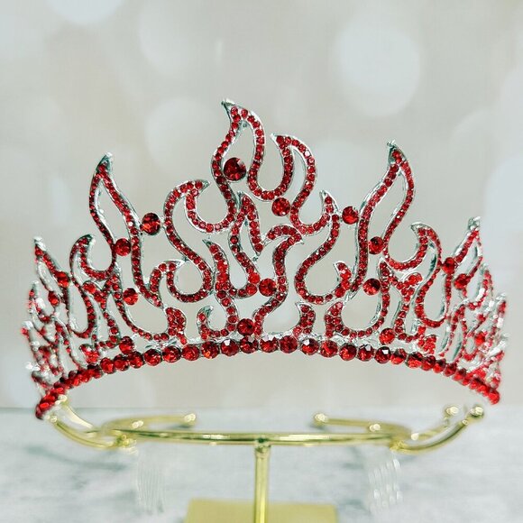 Flame of Fire Crown, Holy Fire Tiara, Red Crystal Crown, Silver Crown Tiara main image 7